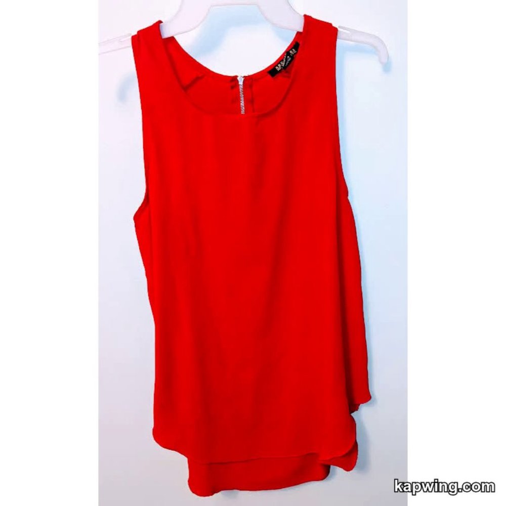 Red Sleeveless Hi Lo Cut Tunic with Zipper Close